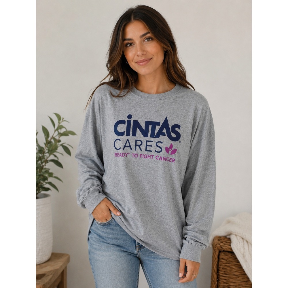 Port & Company Cintas Cares Long Sleeve T-Shirt Grey Cancer Awareness 3XL